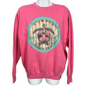 Sunsations Destin Florida Pink Sea Turtle Palm Tree Crew Neck Sweatshirt Large